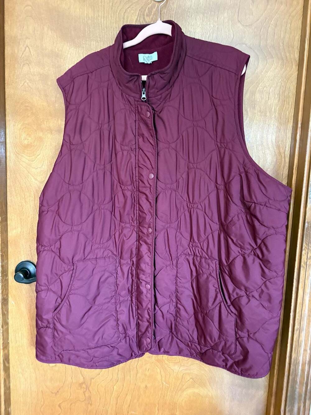 Croft & Barrow Quilted Vest Size 5X Burgundy Fleece Lined Full Zip